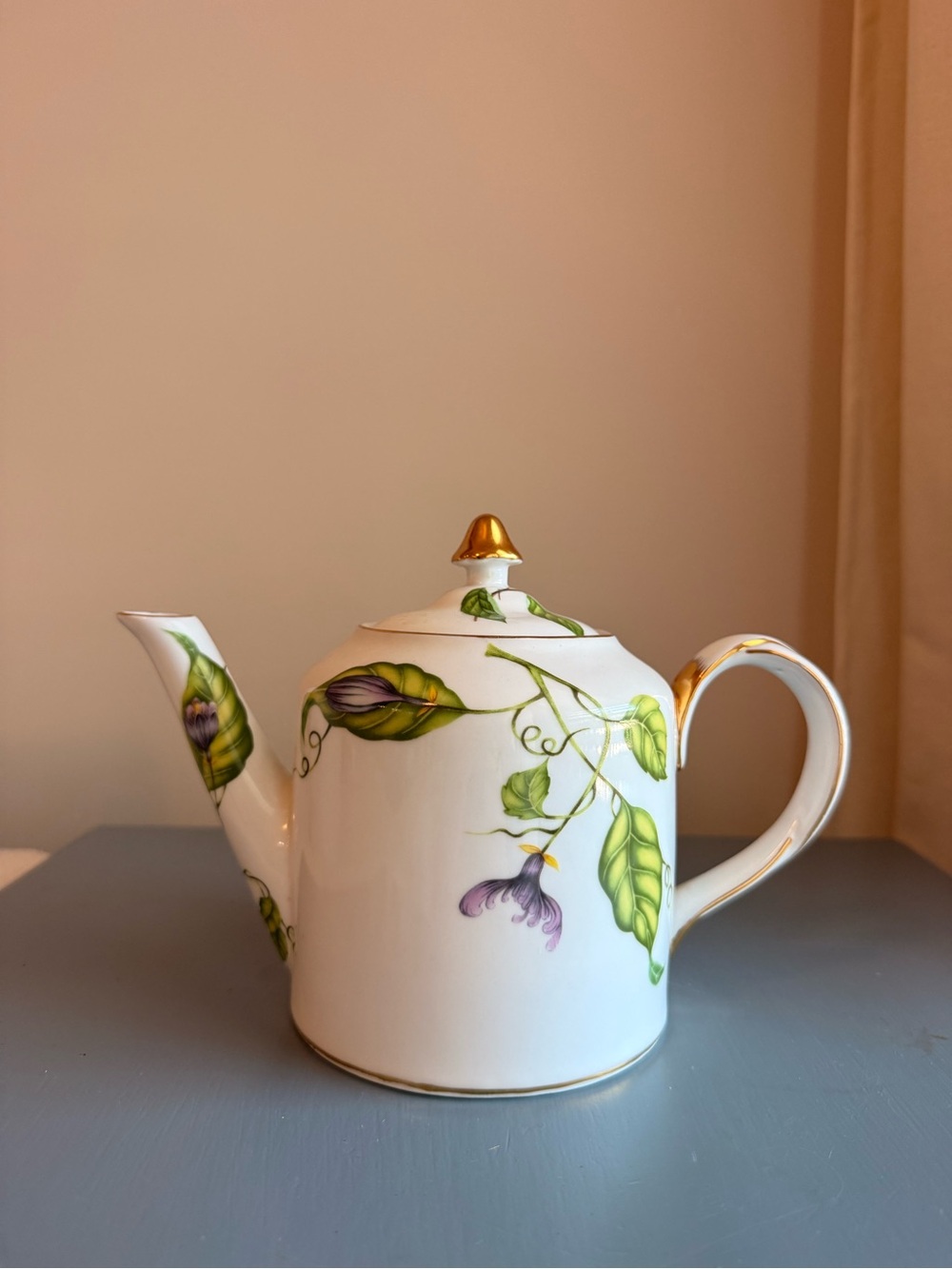 Vintage I Godinger & Co Floral Teapot Botanical Porcelain Gold Trim Lidded